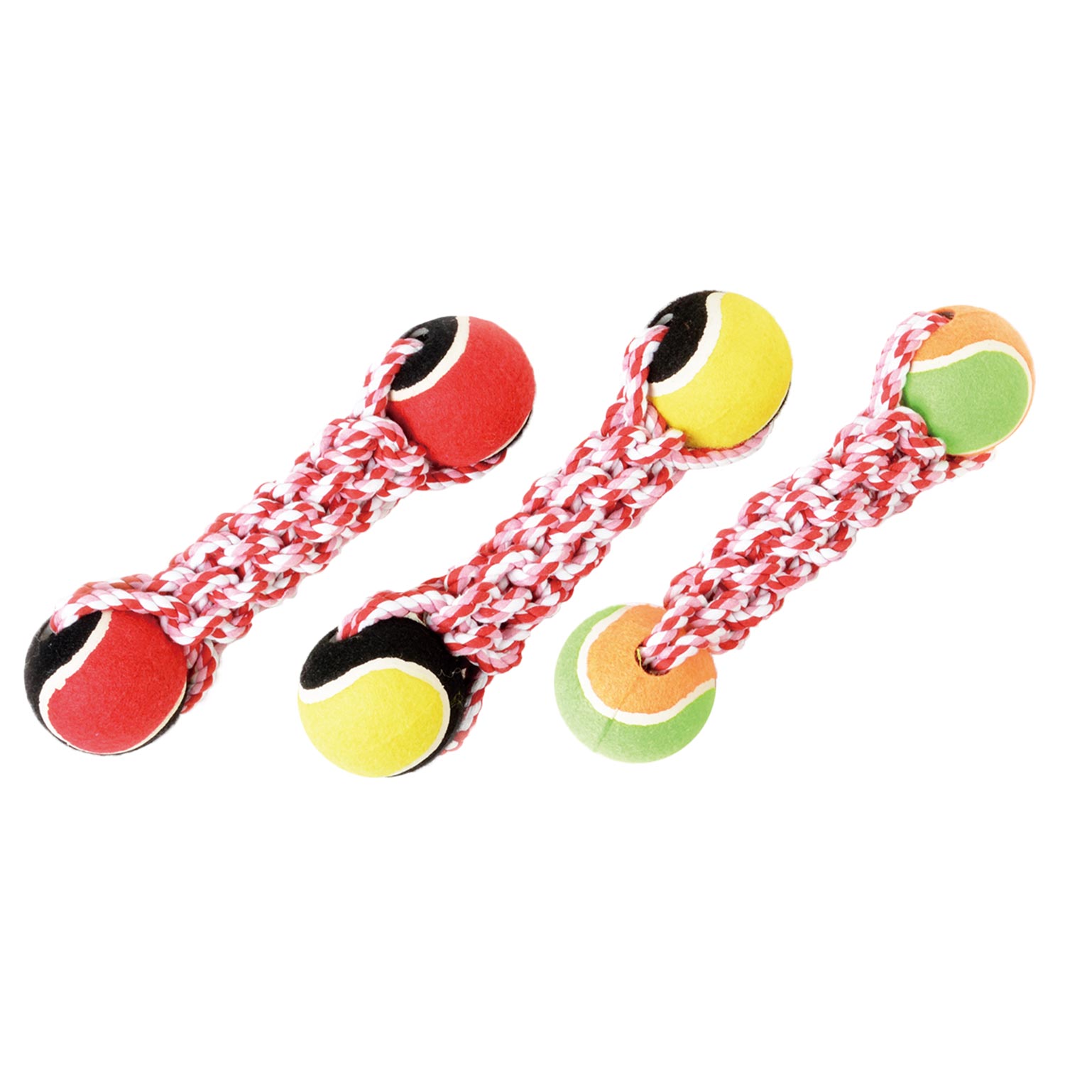 Cotton Rope Tug Fetch Braided Bone Dog Toy with Tennis Balls